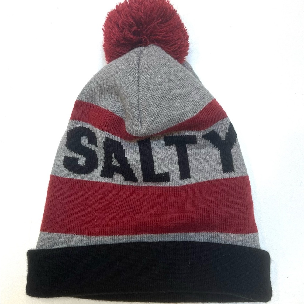 Salty Gray and Red Pom-Pom Beanie